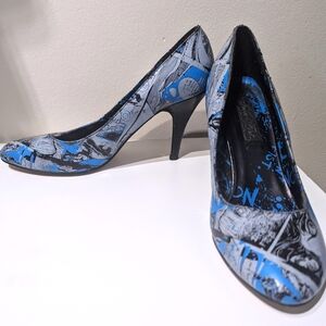 Iron Fist size 8 Blue and Gray Comic Print Women's Heels